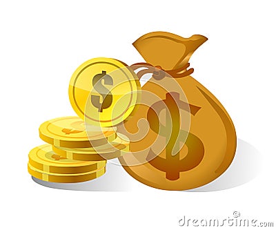 Dollar money bag and icon Vector Illustration