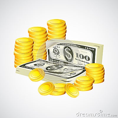 Dollar note and coin Vector Illustration