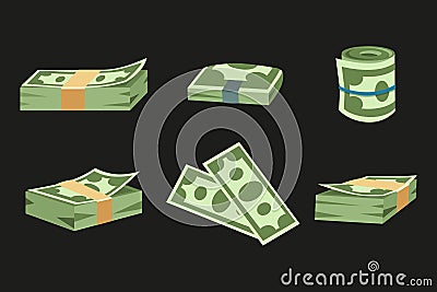 Dollar paper business finance money stack of bundles us banking edition and banknotes bills isolated wealth sign Vector Illustration