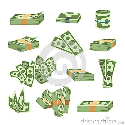 Dollar paper business finance money stack of bundles us banking edition and banknotes bills isolated wealth sign Vector Illustration