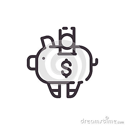 Dollar piggy bank. Financial investments. Vector liner black icon. Vector Illustration