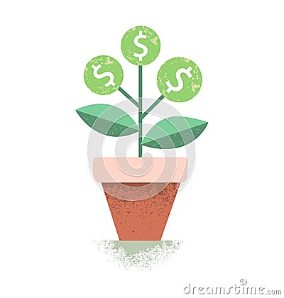 Dollar plant in the pot. Financial growth concept. Vector illustration. Vector Illustration