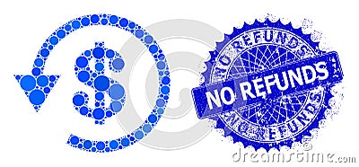 Vector Dollar Refund Mosaic of Dots with Grunge No Refunds Stamp Vector Illustration