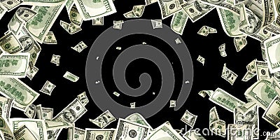 Dollar sign. American money. Cash black background, us bill. Money falling Stock Photo