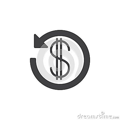 Dollar sign with arrow around icon vector, filled flat glyph, solid pictogram isolated on white Vector Illustration