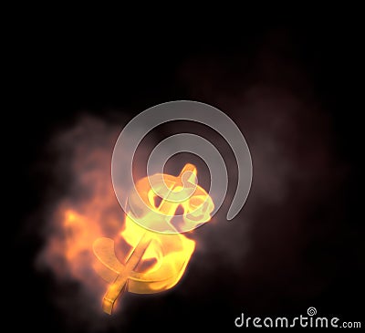 Dollar Sign on Fire Cartoon Illustration