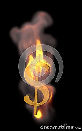 Dollar Sign on Fire Cartoon Illustration