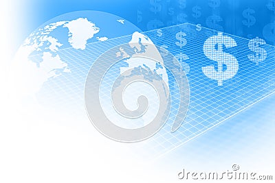 Dollar sign with globe Cartoon Illustration