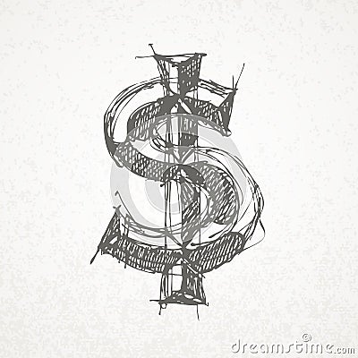 Dollar sign. Hand drawn vector sketch on grunge background Vector Illustration