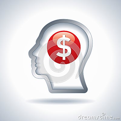 Dollar sign in a head Thinking Money Vector Illustration