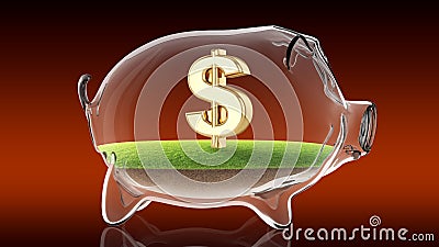 Dollar sign inside transparent piggy bank. 3d rendering Stock Photo