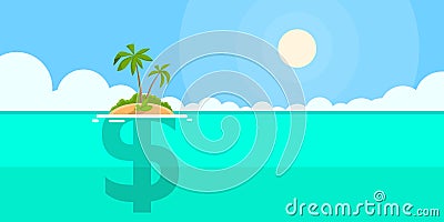 Dollar Sign Offshore Island Concept Flat Vector Illustration