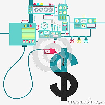 Dollar sign and oil production Vector Illustration