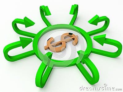 Dollar sign with profit arrows Stock Photo