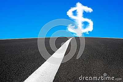 Dollar sign shape cloud in blue sky with asphalt road Stock Photo