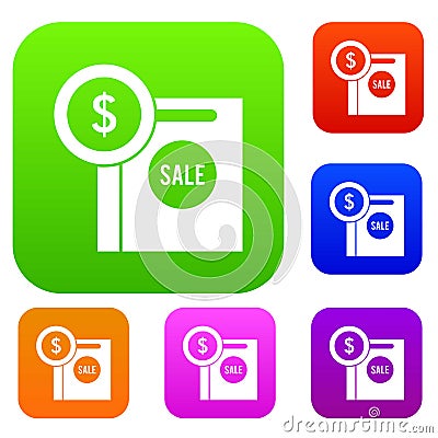 Dollar sign and shopping bag for sale set collection Vector Illustration