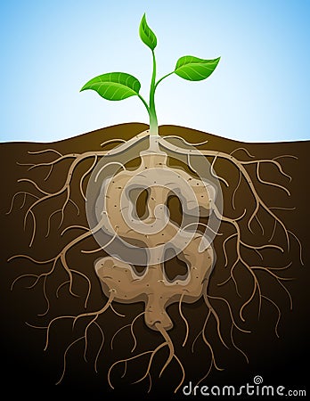 Dollar sign is shown as root of plant Vector Illustration