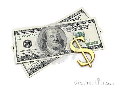 Dollar sign on two hundred banknotes Stock Photo