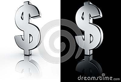 Dollar sign on white and black reflective floor Stock Photo