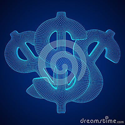 Dollar sign wireframe vector Vector Illustration