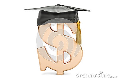 Dollar symbol with graduation cap, 3D rendering Stock Photo
