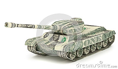 Dollar Tank. Money origami. Tank made from American One dollar Cartoon Illustration