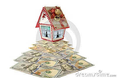 Dollar trail to house isolated white. Stock Photo