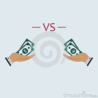 Dollar VS euro icon on hand. banknote icon. vector symbol flat simple sytle Vector Illustration