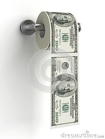 Dollars as toilet paper Stock Photo