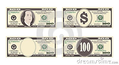 100 Dollars Banknote. Vector Illustration