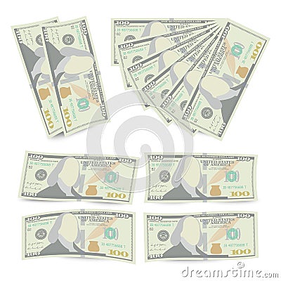 100 Dollars Banknote Stack Vector. One Hundred American Money Bill Isolated Illustration. Realistic Money Stacks Concept Vector Illustration