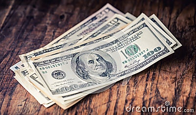 Dollars banknotes closeup. Cash Money American Dollars.Close-up view of stack of US dollars Stock Photo