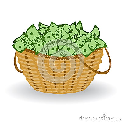 Dollars basket. Vector illustration. Financial profit concept Vector Illustration