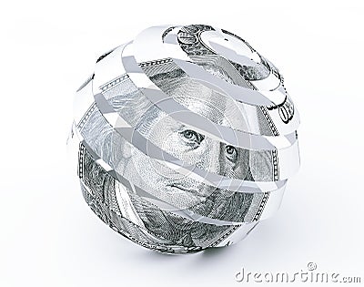 Dollars Bill as Abstract Spiral Sphere Stock Photo