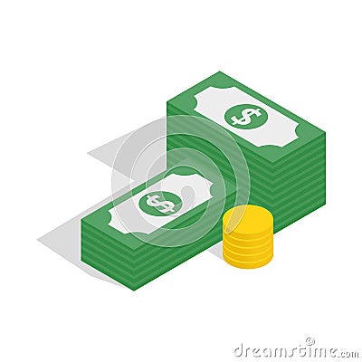 Dollars and coins icon, isometric 3d style Stock Photo