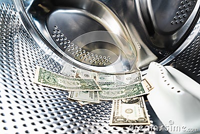 Dollars found inside a washing machine, money forgotten Stock Photo