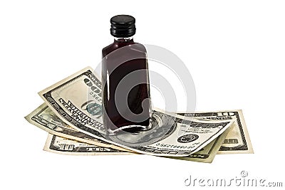 Dollars and full bottle. Stock Photo