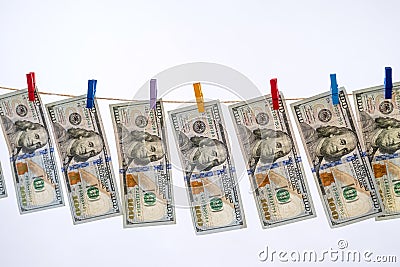 dollars hanging on a string. Concept of noney-laundering Stock Photo