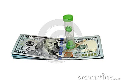 Dollars and hourglass Stock Photo