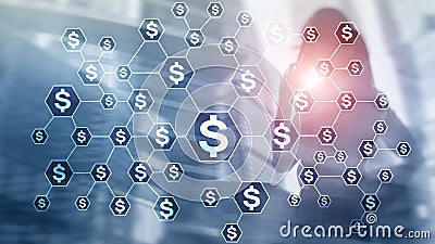 Dollars icons, money network structure. ICO, trading and investment. Crowdfunding. Stock Photo