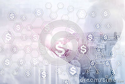 Dollars icons, money network structure. ICO, trading and investment. Stock Photo