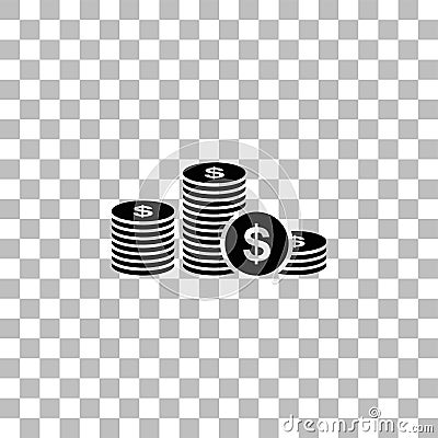 Dollars money coin icon flat Vector Illustration