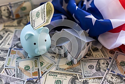 dollars, piggy bank, Money background, flag of the usa Stock Photo