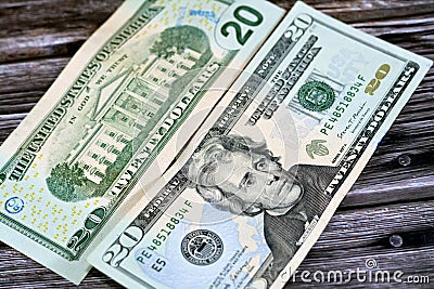 20 dollars portrait, twenty American dollars banknote background, selective focus, united states dollars banknote with the photo Stock Photo