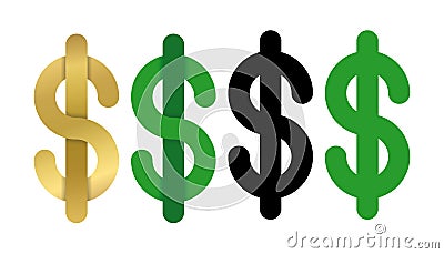 Dollars sign icon. USD currency symbol. Isolated vector money label set. Vector Illustration