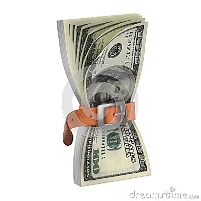 Dollars with tighten belt - financial crisis 3d concept Cartoon Illustration