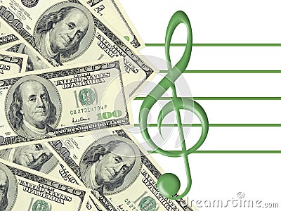 Dollars and treble clef Stock Photo