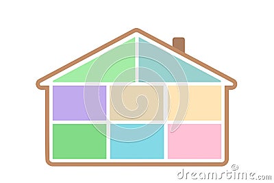 Dollhouse with eight empty place for rooms, in cross section Vector Illustration