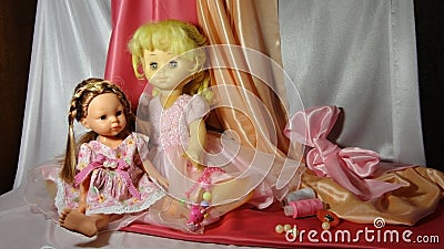 Dolls toys doll dress girl house cosiness game pink Stock Photo