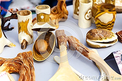 Dolls toys tableware clothes handmade souvenirs Stock Photo